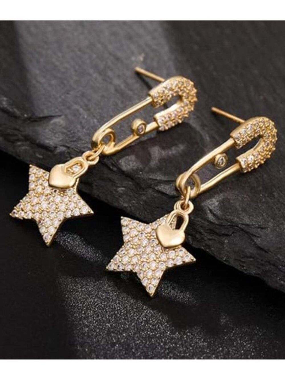 Gold Tassel Fringe Dangle Statement Earrings Star - Picture 9 of 9